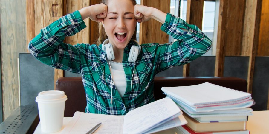 College student sitting at a desk